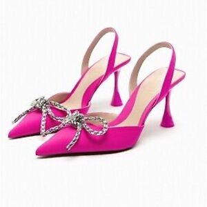 ZARA EMBELLISHED BOW SLINGBACK HEELS